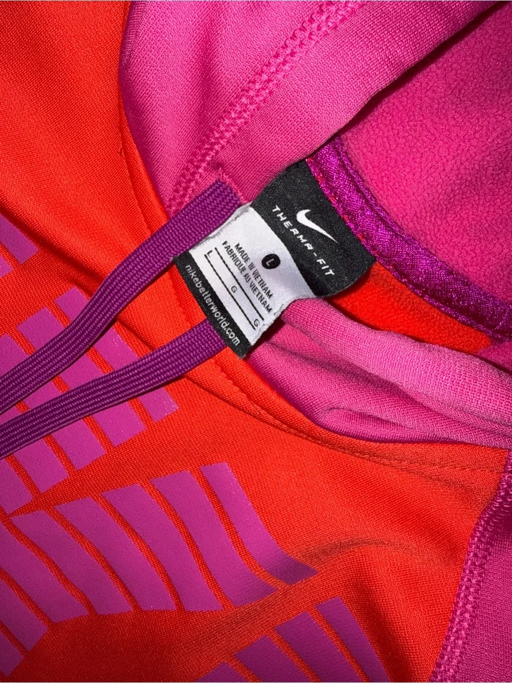 Nike Therma-Fit Women Orange & Pink Logo Pullover Hoodie Size Large